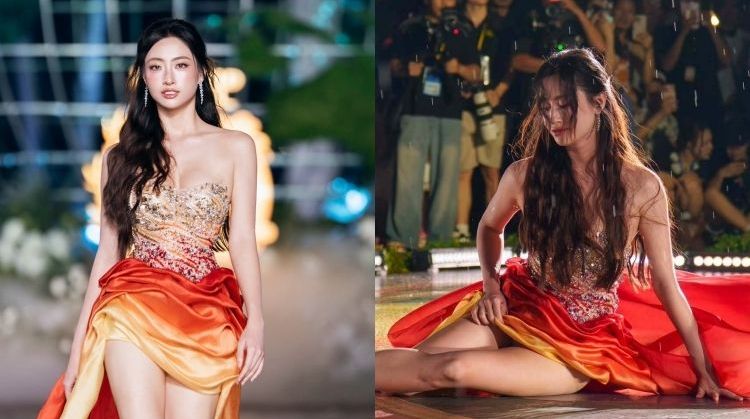Lương Thùy Linh ngã trên sân khấu Miss World