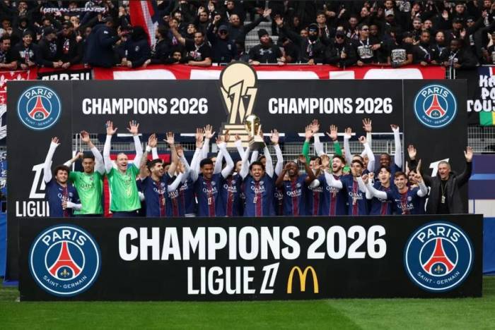 PSG ăn mừng chức vô địch Ligue 1 mùa 2025-2026. Ảnh: Reuters