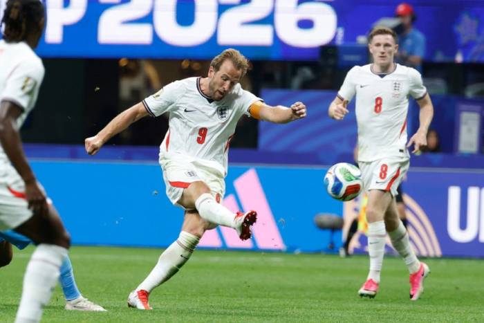 Tiền đạo Harry Kane dứt điểm trong trận Anh - CHDC Congo ở vòng 1/16 World Cup 2026 tại Atlanta, Mỹ ngày 1/7/2026. Ảnh: AP