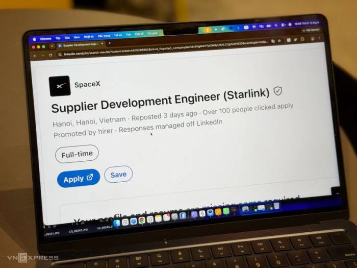 Tin tuyển dụng của SpaceX trên LinkedIn, tháng 8/2026. Ảnh: Lưu Quý