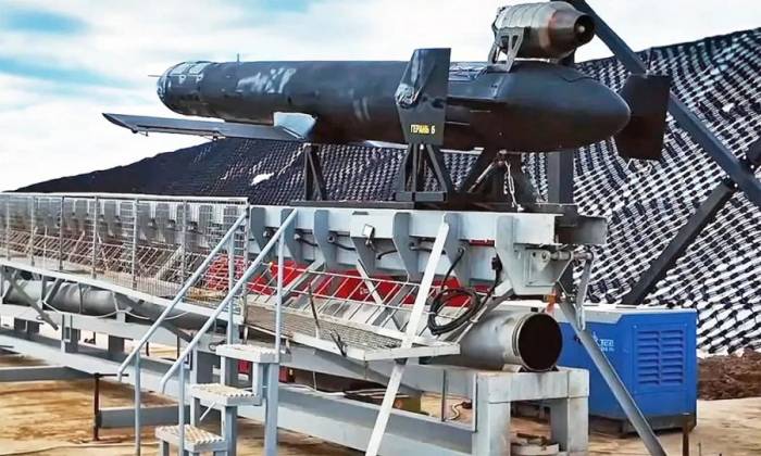 UAV Geran-5 trên bệ phóng trong ảnh đăng ngày 21/6. Ảnh: X/Oko Gora
