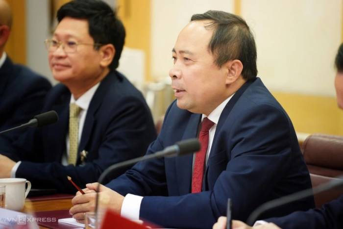 Bộ trưởng Vũ Hải Quân cùng đoàn công tác của Bộ Khoa học và Công nghệ trong buổi làm việc với Bộ Công nghiệp, Khoa học và Tài nguyên Australia ngày 11/8. Ảnh: Lưu Quý