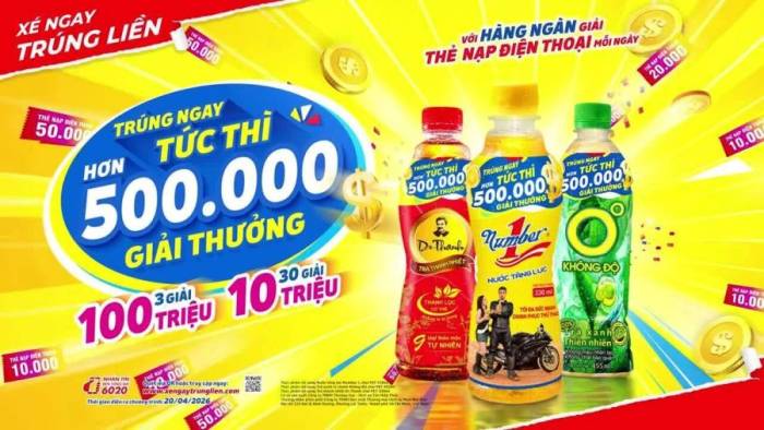 Trúng thưởng tiền mặt khi uống nước giải khát