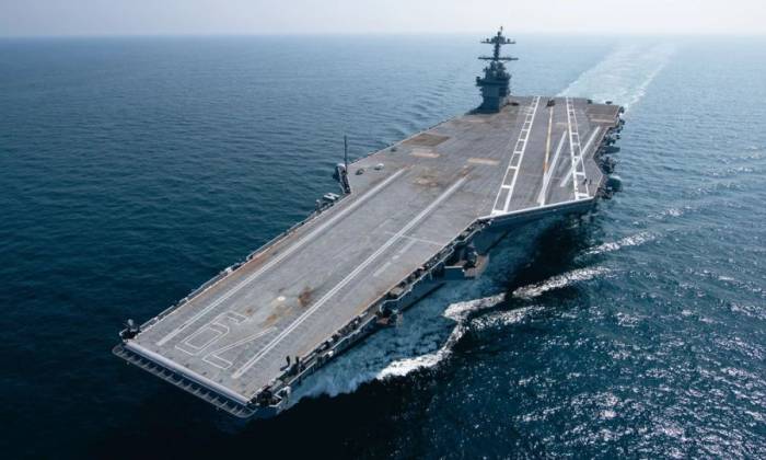 Tàu sân bay USS John F. Kennedy chạy thử trên biển trong ảnh công bố ngày 15/8. Ảnh: HII