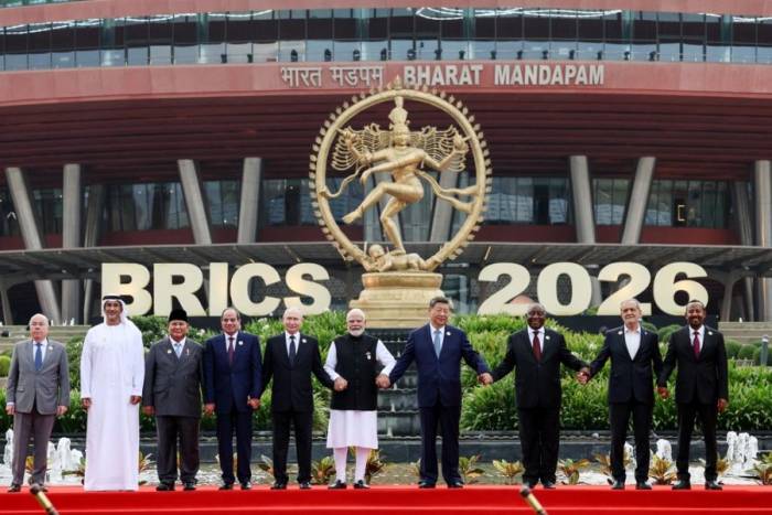 Lãnh đạo, quan chức các nước tại Hội nghị thượng đỉnh BRICS lần thứ 18 ở New Delhi, Ấn Độ, ngày 12/9. Ảnh: AFP