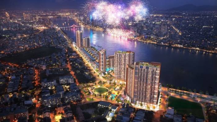 Tháp thương mại dịch vụ Symphony 5 thuộc quần thể Sun Symphony Residence bên dòng sông Hàn. Ảnh: Sun Property