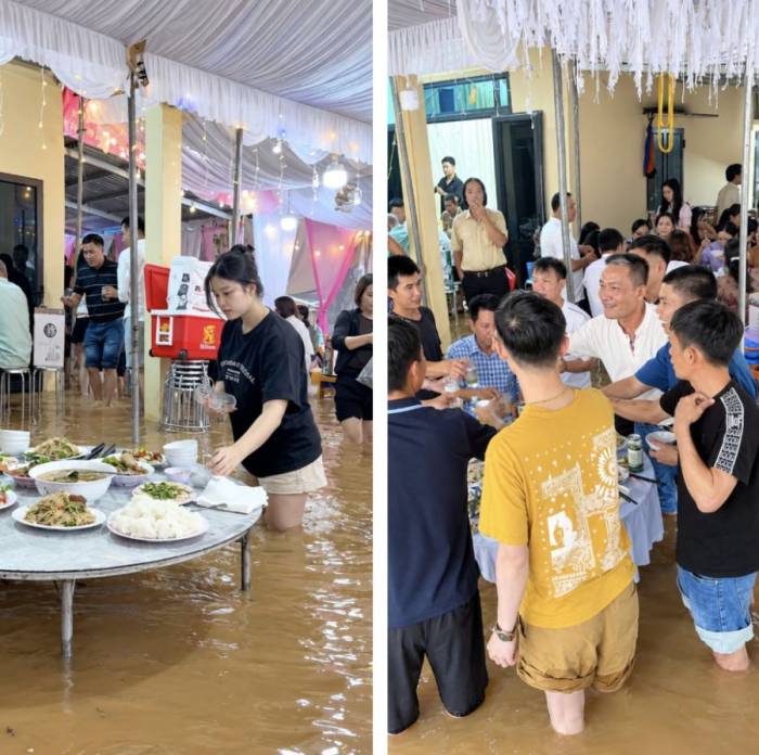 Khách đến dự bữa cơm thân mật tại gia đình anh Thái Huỳnh tại thôn Tân Đức, xã Triệu Phong (Quảng Trị), chiều 13/9. Ảnh: Lê Phước Sanh
