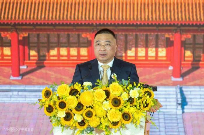 Ông Trần Minh Sơn, thành viên Hội đồng sáng lập, Phó chủ tịch Thường trực Hội đồng quản trị Tập đoàn Sun Group, phát biểu tại buổi lễ. Ảnh: Thế Bằng