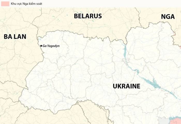 Vị trí ga Yagodyn ở tỉnh Volyn, Ukraine. Đồ họa: RYV