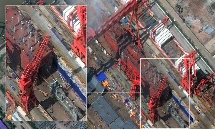 Con tàu có thể là mẫu hạm cho UUV cỡ lớn đang được chế tạo tại nhà máy đóng tàu ở Thượng Hải, Trung Quốc trong ảnh chụp ngày 10/9. Ảnh: War Zone