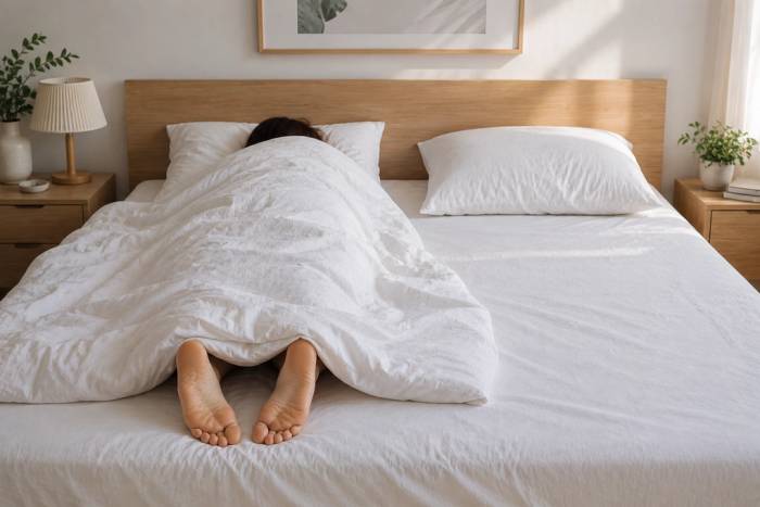 Ngủ riêng có thể giúp hạn chế gián đoạn giấc ngủ khi tiếng ngáy của bạn đời kéo dài trong đêm. Ảnh minh họa: AI