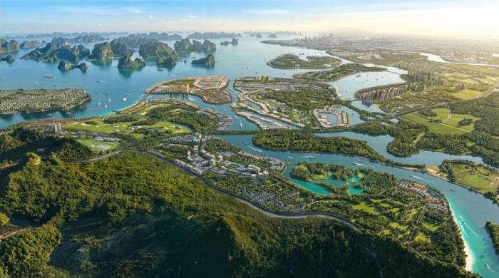 Vinhomes Global Gate Hạ Long nằm bên bờ vịnh di sản Hạ Long và đặt yếu tố ESG++ là trọng tâm để phát triển. Ảnh: Vinhomes