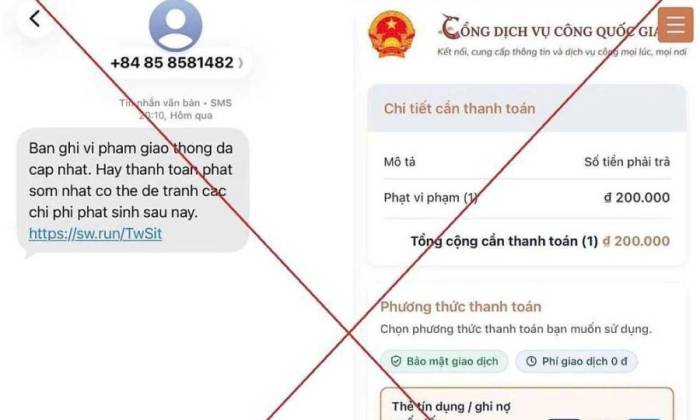 Tin nhắn lừa đảo về phạt nguội. Ảnh: Công an Hà Nội