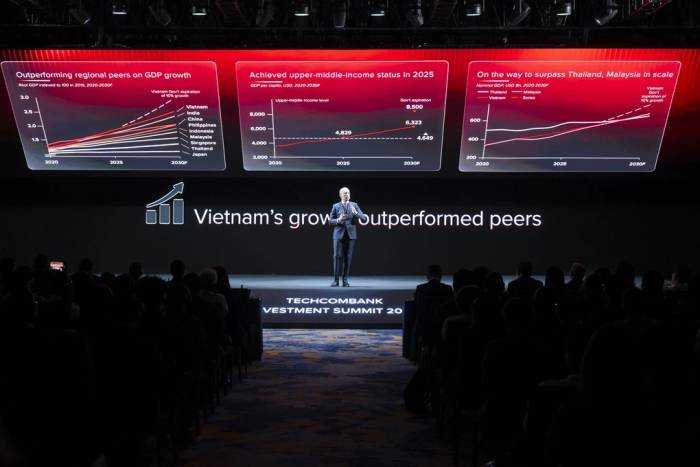 CEO Techcombank Jens Lottner chia sẻ tham luận mở đầu cho Hội nghị Đầu tư sáng 19/9. Ảnh: Tùng Đinh