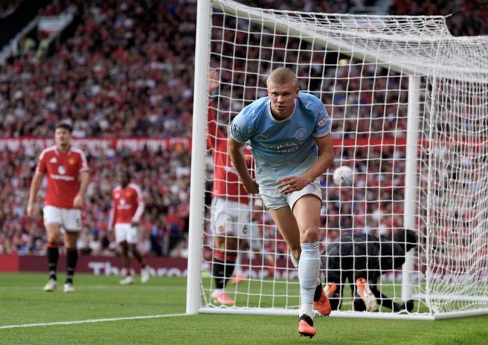 Erling Haaland mừng bàn trong trận Man City thắng Man Utd 1-0 ở vòng bốn Ngoại hạng Anh trên sân Old Trafford, Manchester, Anh, ngày 13/9/2026. Ảnh: AP