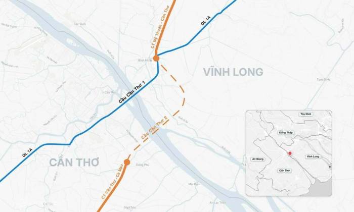 Hướng tuyến cầu Cần Thơ 2. Đồ họa: Hoàng Thanh
