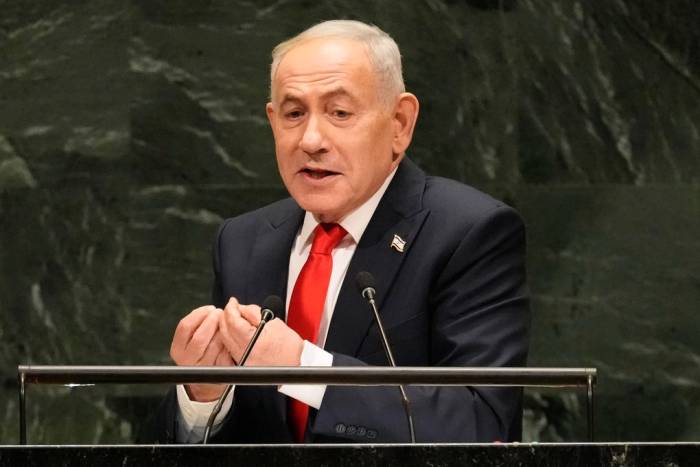 Thủ tướng Israel Benjamin Netanyahu phát biểu tại Đại hội đồng Liên Hợp Quốc ở New York ngày 24/9. Ảnh: AP