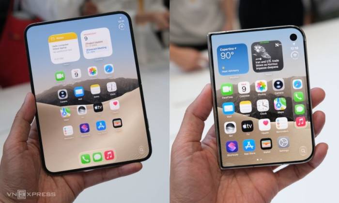 Tỷ lệ màn hình trong và ngoài đồng nhất của iPhone Duo. Ảnh: Tuấn Hưng