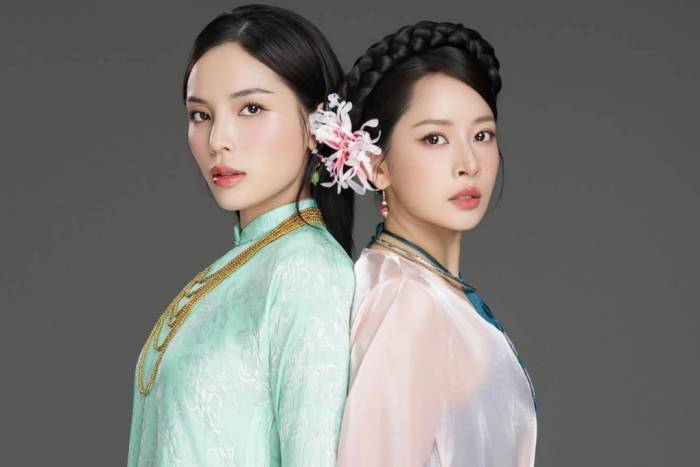 Tạo hình Kỳ Duyên (trái) và Chi Pu trong Chị chị em em 3.