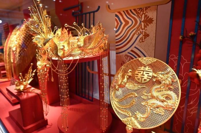 Trang sức cưới Trung Quốc trong một hội chợ triển lãm ở thành phố Phúc Châu, tỉnh Phúc Kiến, ngày 9/5/2024. Ảnh: CFP