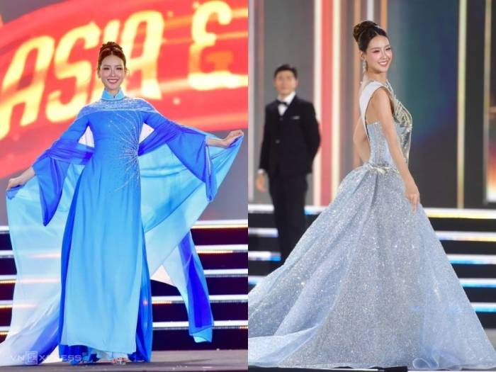 Bảo Ngọc diễn áo dài và trang phục dạ hội trên sân khấu chung kết. Ảnh: Thanh Tùng