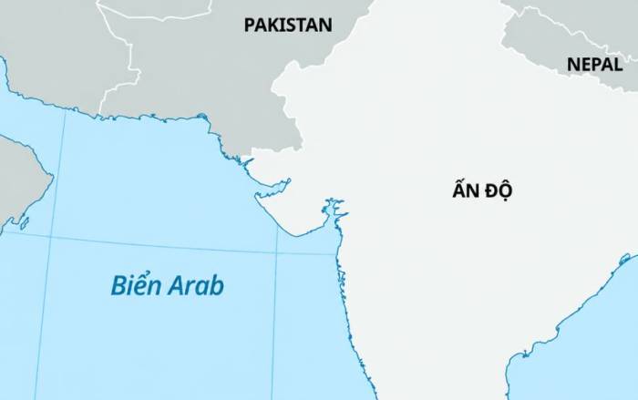 Vị trí Ấn Độ, Pakistan và biển Arab. Đồ họa: Britannica
