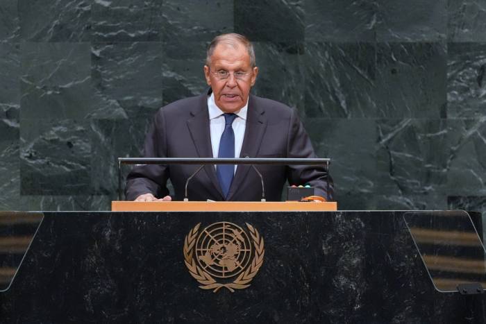 Ngoại trưởng Lavrov phát biểu tại Đại hội đồng Liên Hợp Quốc ở New York, Mỹ ngày 26/9. Ảnh: AP