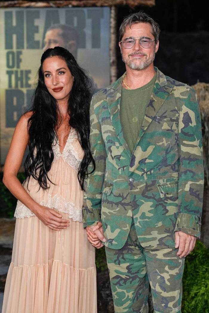 Brad Pitt và Ines de Ramon tại buổi ra mắt phim Heart of the Beast ở nhà hát FirstBank Amphitheater, Tennessee, ngày 16/9. Ảnh: AP