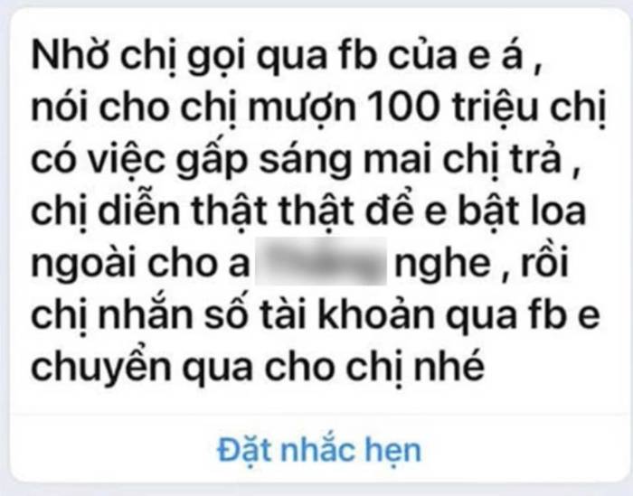 Tin nhắn từ Zalo Oanh giả nhắn tin cho chị Yến. Ảnh: Hùng Lê