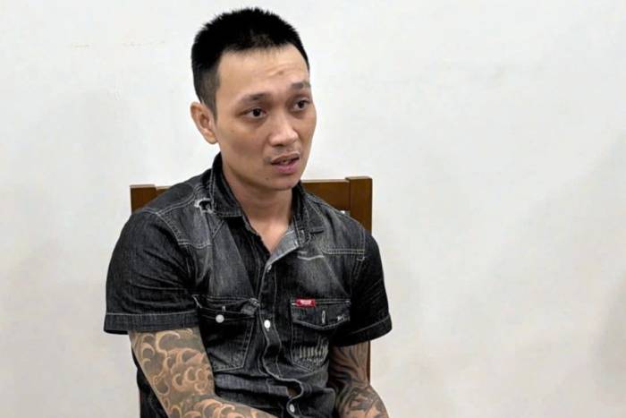 Nguyễn Hoàng Ân tại cơ quan công an. Ảnh: Thành Huynh