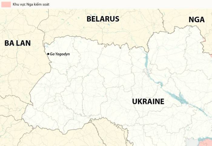Vị trí ga Yagodyn ở tỉnh Volyn, Ukraine. Đồ họa: RYV