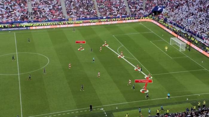 Leandro Trossard và Bukayo Saka luôn tích cực lùi về hỗ trợ phòng ngự cho hậu vệ biên trong trận PSG – Arsenal ở chung kết Champions League 2025-2026 trên sân Puskas Arena, Budapest, Hungary ngày 30/5/2026. Ảnh: UEFA