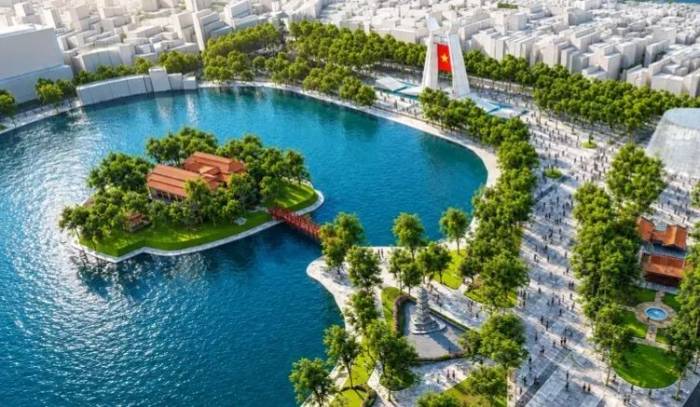 Phương án khải hoàn môn dự kiên ở khu vực Quảng trường Đông Kinh Nghĩa Thục.