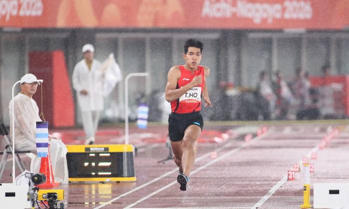 Hồ Trọng Mạnh Hùng thi nhảy ba bước, chung kết nam tại ASIAD 2026 trên sân Paloma Mizuho, thành phố Nagoya, tỉnh Aichi, Nhật Bản tối 26/9/2026. Ảnh: Quý Lượng