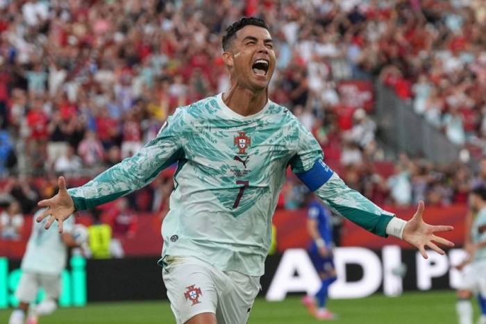 Cristiano Ronaldo reo mừng bàn gỡ hòa cho Bồ Đào Nha trong trận thắng Croatia 2-1 ở vòng 1/16 World Cup 2026 trên sân Toronto, Canada ngày 2/7/2026. Ảnh: AP