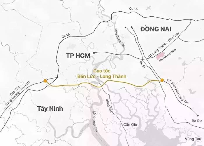 Hướng tuyến cao tốc Bến Lức - Long Thành. Đồ họa: Hoàng Thanh