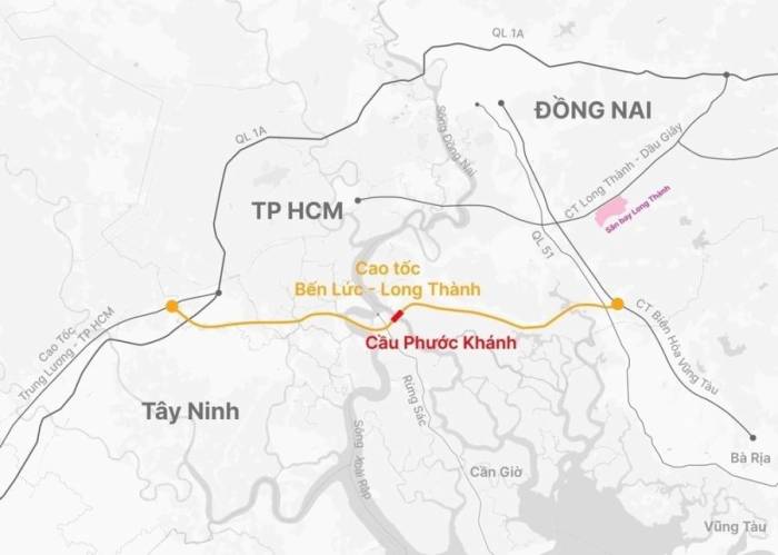 Hướng tuyến cao tốc Bến Lức - Long Thành. Đồ họa: Hoàng Thanh