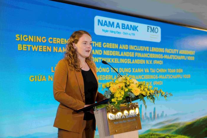 Bà Hanna Pors, Phó tổng lãnh sự Vương quốc Hà Lan tại TP HCM phát biểu. Ảnh: Nam A Bank