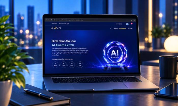 Minh họa giao diện cổng bình chọn AI Awards 2026. Ảnh có sự hỗ trợ của AI