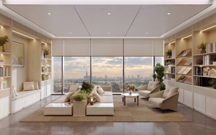 Phối cảnh không gian làm việc, đọc sách và trao đổi dành cho cư dân. Ảnh: MIK Group