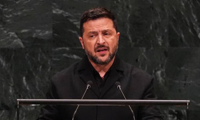 Tổng thống Ukraine Volodymyr Zelensky phát biểu tại Đại hội đồng Liên Hợp Quốc hôm 23/9. Ảnh: AP