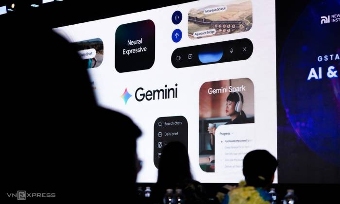 Hình ảnh trình chiếu giao diện ứng dụng Gemini AI tại một sự kiện công nghệ ở TP HCM. Ảnh: Bảo Lâm