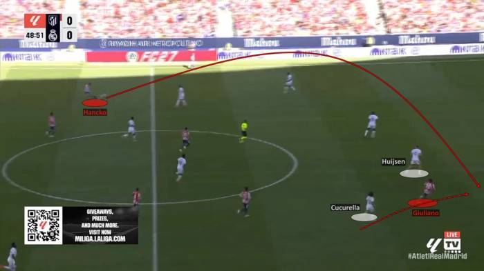 Tình huống dẫn tới penalty cho Atletico Madrid. Ảnh chụp màn hình