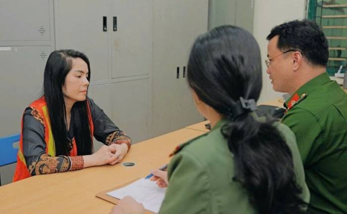 Bị can Kiều Thị Thanh tại cơ quan điều tra. Ảnh: Công an Hà Nội