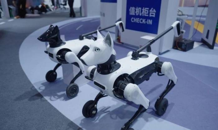Robot Xiaoyuan có 4 chân gắn bánh xe. Ảnh: Yuanshan Zhixing Technology