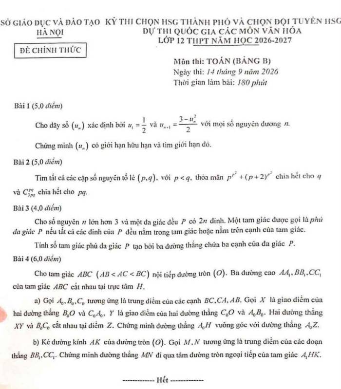 Đề và lời giải môn Toán thi chọn đội tuyển học sinh giỏi quốc gia của Hà Nội