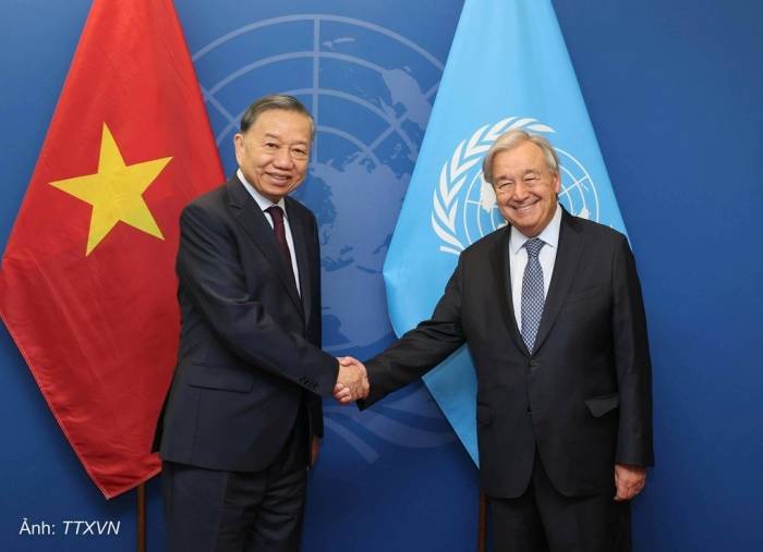 Tổng Bí thư, Chủ tịch nước Tô Lâm gặp Tổng Thư ký LHQ Antonio Guterres ngày 23/9. Ảnh: TTXVN
