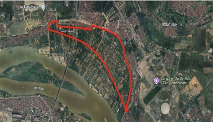 Vị trí dự kiến triển khai Khu đô thị thông minh - sinh thái xã Vĩnh Thanh và xã Đông Anh. Ảnh: ĐTM