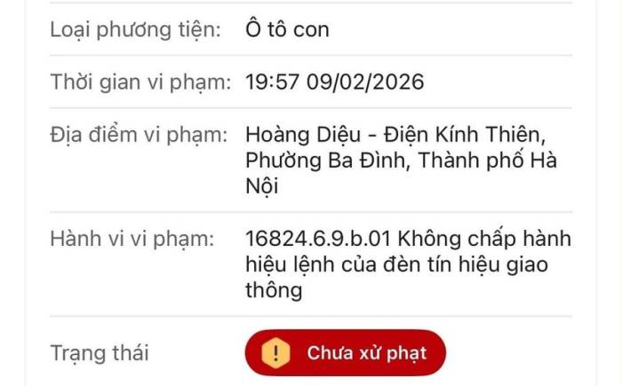 Thông báo phạt nguội của tôi. Ảnh chụp màn hình