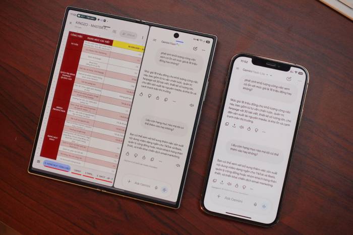 Galaxy Z Fold8 Ultra tận dụng màn hình lớn để người dùng vừa xử lý công việc, vừa trao đổi với trợ lý AI tiếng Việt ngay bên cạnh. Ảnh: Samsung